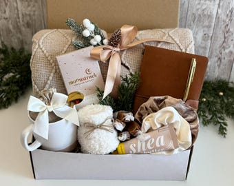 Gift box for women with blanket Christmas, Women Christmas gifts, Basket for friends for Christmas, Hug in a box holiday care package