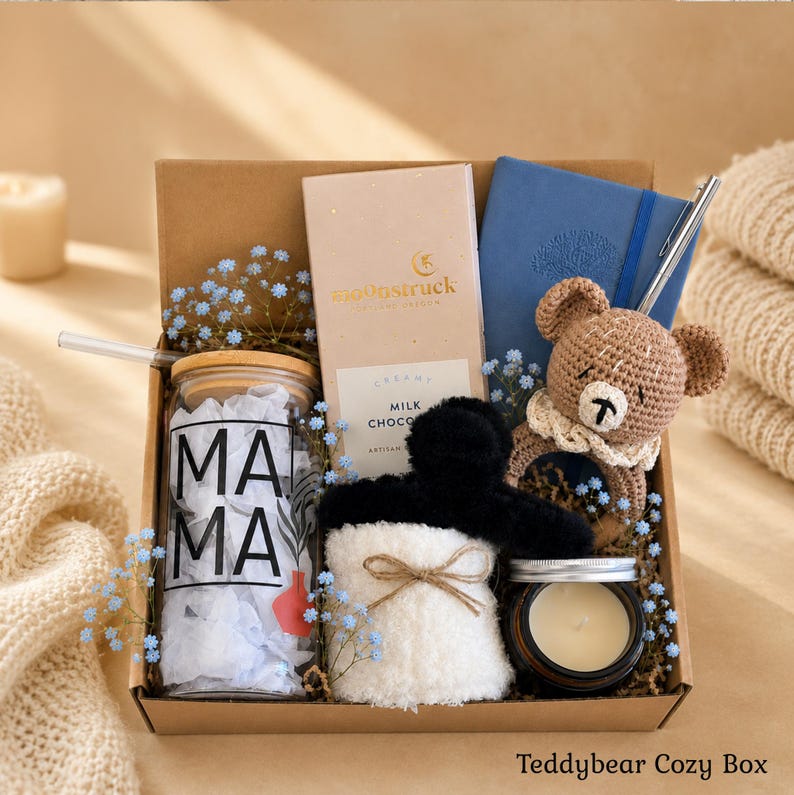 Pregnancy Care Package for Mom to Be, Postpartum Gift Box, New Mom Relaxation Basket, Expecting Mother Gift Set, Pregnancy gift box Teddybear Cozy Box