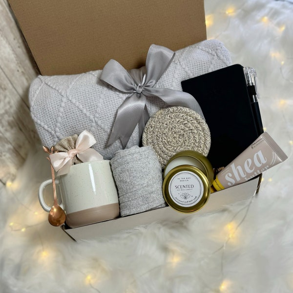 Christmas gifts for him, Christmas gifts for her, Gift for mom, Hygge Gift Box with Blanket, Thank you gift, Gift Basket for Coworker