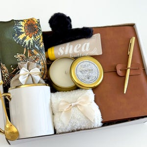 Happy Mother's Day Gift Box with Scarf, Olive Green Silk Scarf Gift Box with Mug & Journal: Holiday Gift for Women