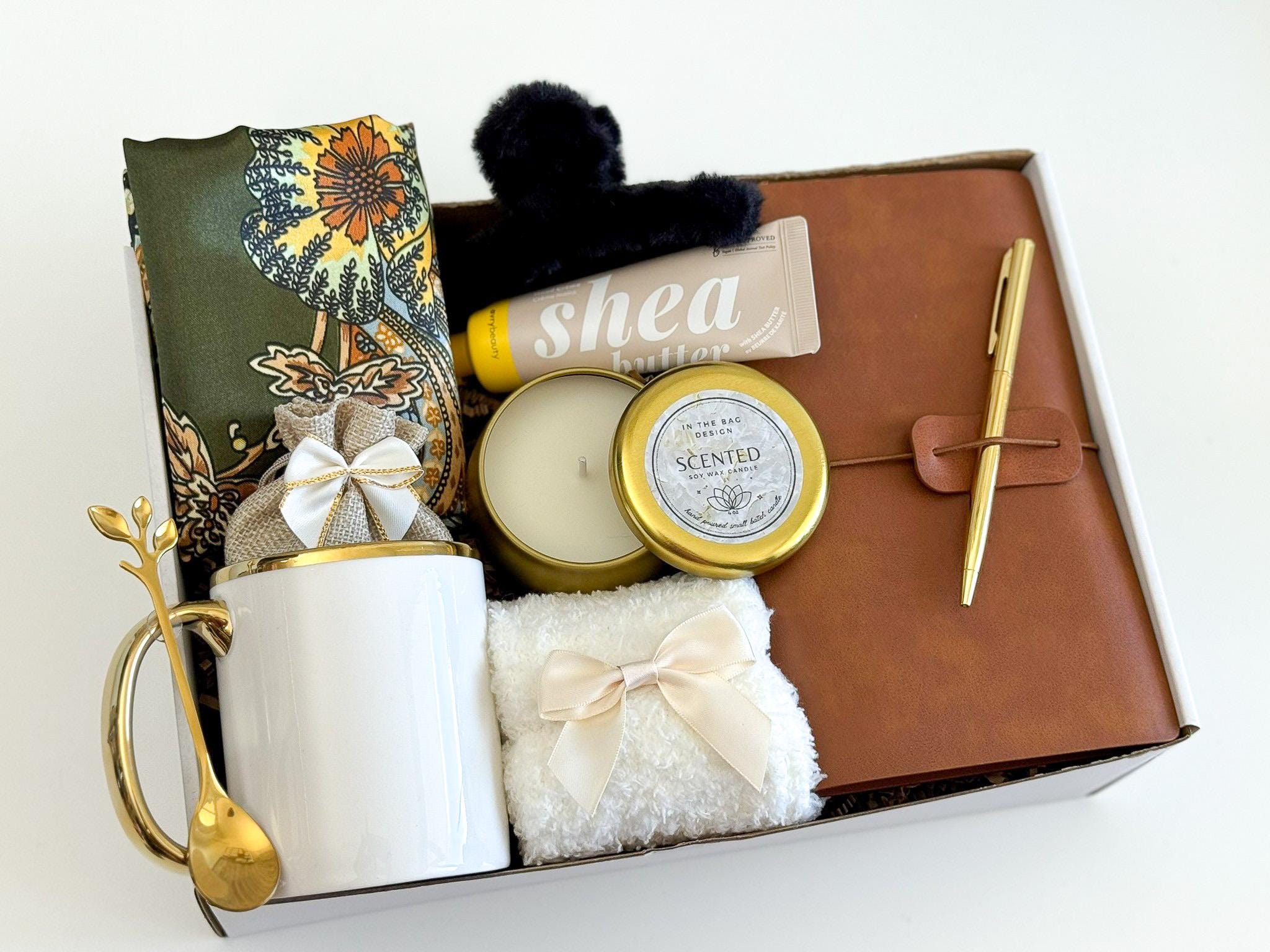 Olive Green Silk Scarf Gift Box With Mug & Journal: Holiday Gift ...