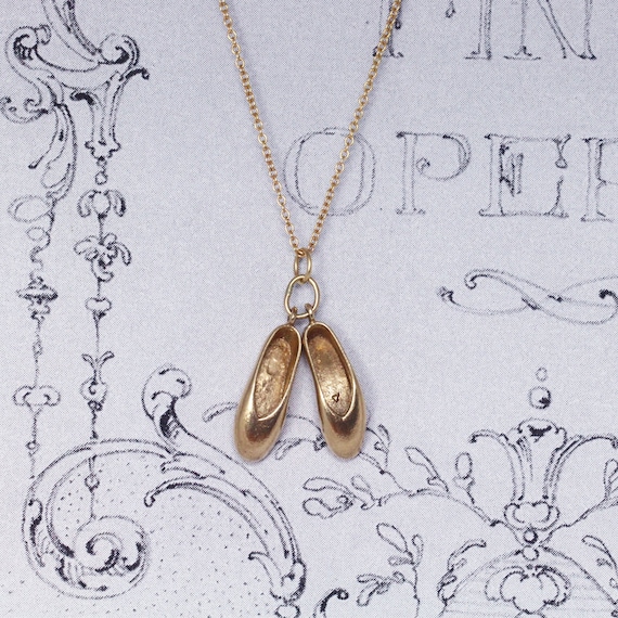 Vintage 9ct Gold Ballet Slippers Charm Pendant, So