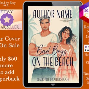Bad Boys on the Beach: Premade Book Cover Sweet Wholesome romance, office romance, rom-com romance, Ebook Cover, Summer beach romance