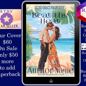 Beat the Heat: Premade Book Cover Sweet Wholesome romance, office romance, rom-com romance, Ebook Cover, Summer beach romance