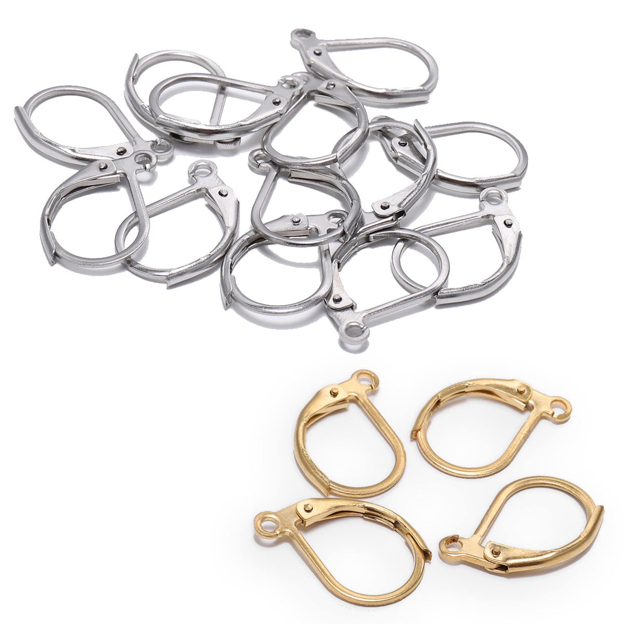 50/100Pcs French Earring Clip Hooks With Round Findings Gold Silver Plated 50/100Pcs French Earring Clip Hooks With Round Findings Gold Silver Plated
