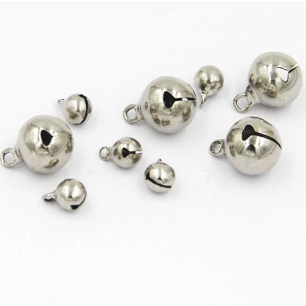 100pcs Stainless Steel Jingle Bells Charms For Bracelets  Christmas crafts Loose Beads 5/6/8/10mm