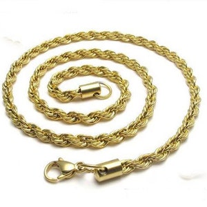 5pcs Stainless Steel Gold Plated Twisted Rope Chain Necklace 2mm 3mm 4mm Wide 18-24&quot;