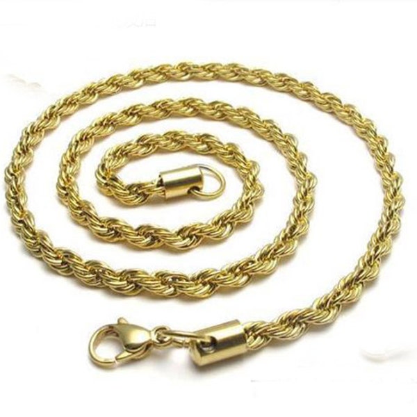 5pcs Stainless Steel Gold Plated Twisted Rope Chain Necklace 2mm 3mm 4mm Wide 18-24"