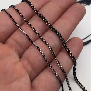 Non Tarnished 20/50Yards Polished Flat Black Curb Chain Brass Based Welded Link 4 Size