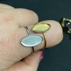 10/50pcs Marquise Shape 18K Plated Stainless Steel Bezel Cup Open Ring blank cabochon settings 8x16mm inner