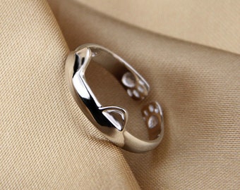 1PC 925 Sterling Silver Adjustable Split Cat Ears Ring 2.4grams