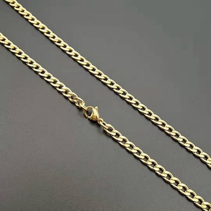 10Pcs 3mm Wide 18K gold plated Beveled Flat Curb Stainless Steel Chain Necklace Lobster Clasp 18&quot;-30&quot;