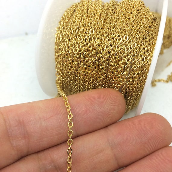 10 50meters Anti Tarnish 18K Gold Plated Over Stainless Steel FLAT Cable Chain Oval Link Welded Soldered Link