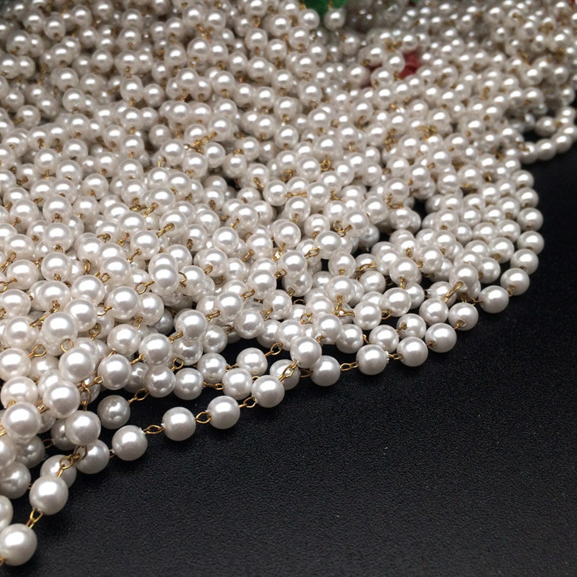 5/10 Yards Faux Pearl Chain Bead Setting Beaded Oval Welded Link 3mm ...