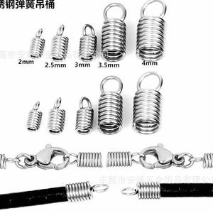 300pcs Stainless Steel Cord End TipFindings With Loop For 2/2.5/3.0/3.5/4.0/4.5/5.0mm Cording Spring Shape