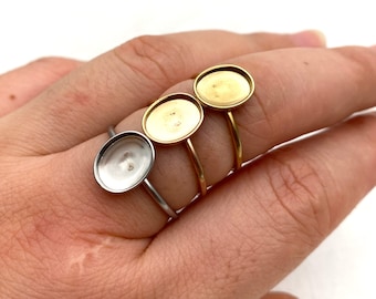 10/50pcs Open Stainless Steel Oval Bezel Cup Ring blank cabochon settings 3 colors Adjustable 8x10mm inner