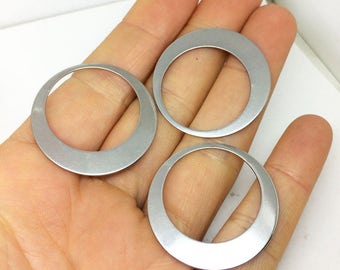 20/50Pcs 33mm Polished Stainless Steel Flat Earring Blank Hoops Pendant Circle Stamping 0.8mm Thick