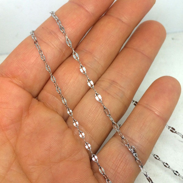 5/25/50Meters Bling Stainless Steel Flat Oval Lip Chain Soldered Link 0.4/0.5mm