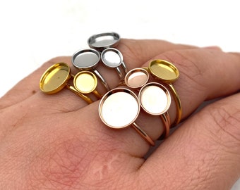 10/50pcs DEEP Round edged Open Stainless Steel Bezel Cup Ring blank cabochon settings 3 colors and size