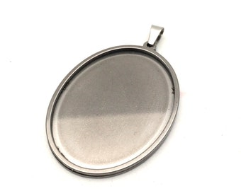 10pcs Stainless Steel Cabochon Settings Oval Bezel Tray Blanks Pendants with Clasp 5 size you pick