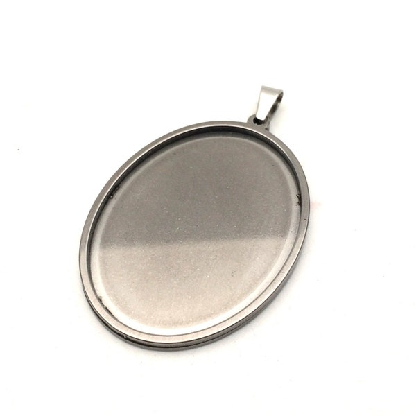 10pcs Stainless Steel Cabochon Settings Oval Bezel Tray Blanks Pendants with Clasp 5 size you pick