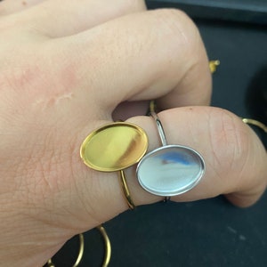 10/50 peças 10x14mm forma oval 18k banhado a aço inoxidável moldura copo anel aberto configurações de cabochão em branco