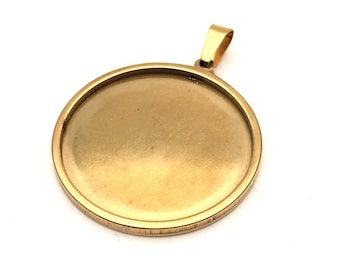 10pcs Real Gold Plated  Solid Stainless Steel Cabochon Settings Round Bezel Tray Blanks Pendants with Clasp from 10mm to 40mm