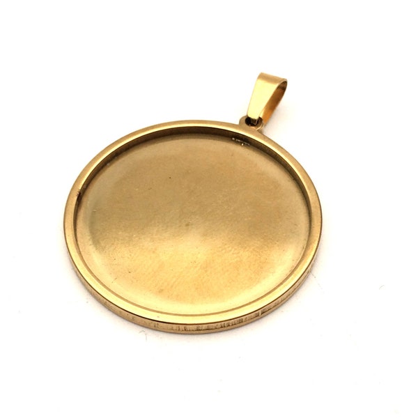 10 pièces en acier inoxydable massif plaqué or véritable paramètres de cabochon rond lunette plateau blancs pendentifs avec fermoir de 10mm à 40mm