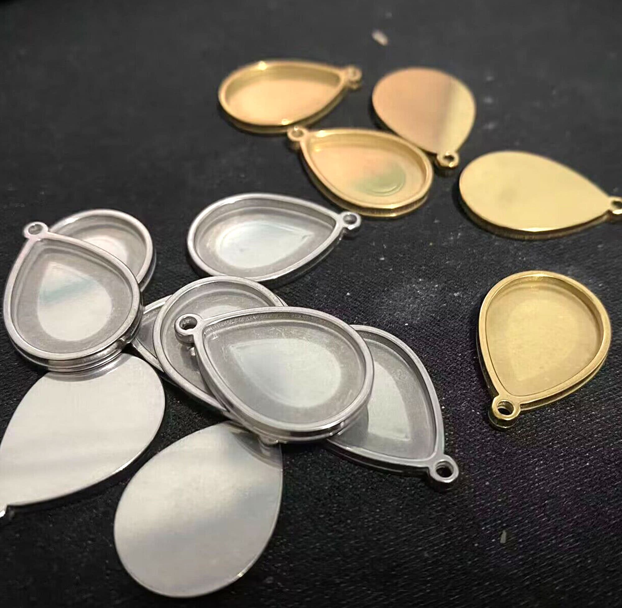 10/50pcs 13x18mm Stainless Steel 18K Gold Plated Tear Drop Cabochon Settings Bezel Tray Blanks Pendant
