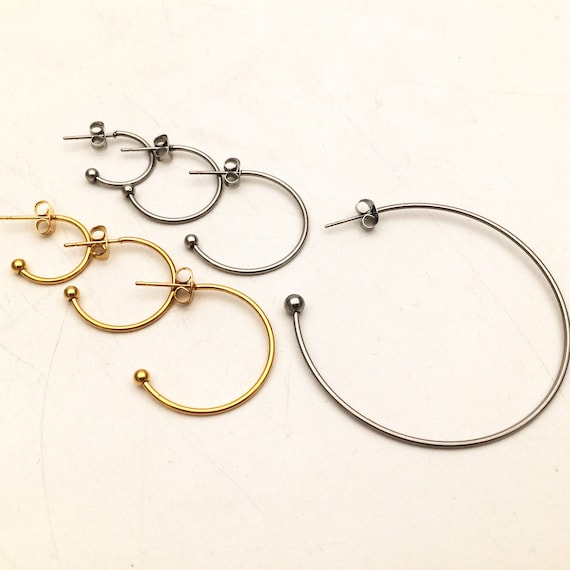 20pcs minimalist non tarnished 18K real gold plated Stainless Steel round open hoop with post stud 15/20/25/50mm