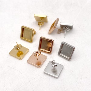 10/50Stk 10mm innen 18k gold rose plated Edelstahl Ohrstecker Quadrat Fassungen Cabochons Tacks Dicke Fassungen