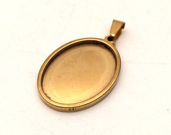 10pcs Real Gold Plated Solid Stainless Steel Cabochon Settings Oval Bezel Tray Blanks Pendants with Clasp 4 size you pick