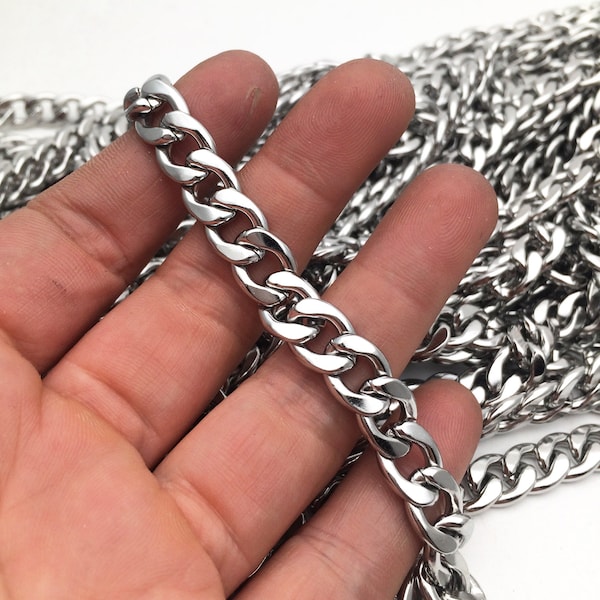 1/5 Meters 9.5x13mm Beveled Flat Curb Stainless Steel Chain 2.5mm thick Open Link