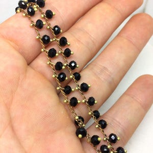 Crystal Glass Black Rondelle Drop Beaded Rosary Chain wire wrapped 4.5mm