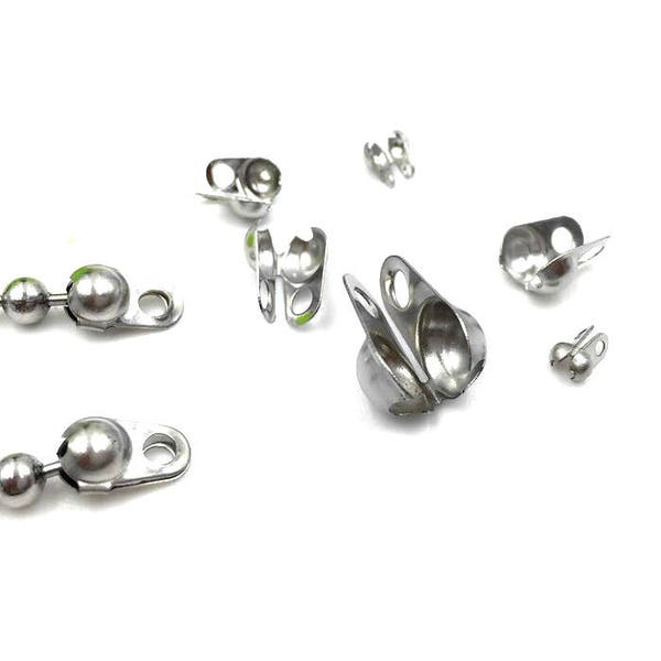 Calottes de connecteurs en acier inoxydable fermoir fin perles à écraser pour chaîne à billes 1.5/2.0/2.4/3.0/3.2/4.0/5.0/6.0MM