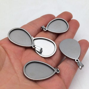 10/50pcs 18x25mm Stainless Steel Tear Drop Cabochon Settings Bezel Tray Blanks Pendant