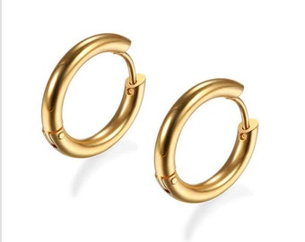 10 Pairs 18k gold plated Hoop piercing Stainless Steel Hoop earrings  8mm to 20mm 2.0/2.5/3.0mm thick