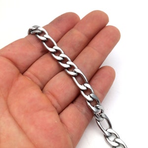 1/5 Meters 8.5mm wide Beveled Figaro Stainless Steel Chain 2.3mm thick Open Link