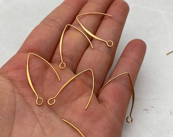 50pcs/200pcs 30mm 18K gold plated Stainless Steel Flat V Ear Wires Earring Hook Leaf Earwire