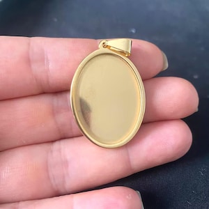10pcs Real Gold Plated Solid Stainless Steel Cabochon Settings Oval Bezel Tray Blanks Pendants with Clasp 6 size you pick