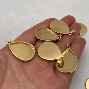 10/50pcs 18x25mm 18k gold plated Stainless Steel Tear Drop Cabochon Settings Bezel Tray Blanks Pendant