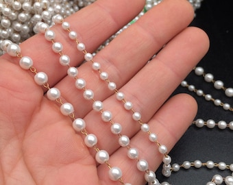 5/10 Yards Faux Pearl Chain Bead Setting Beaded Oval Welded Link 3mm/4mm/5mm
