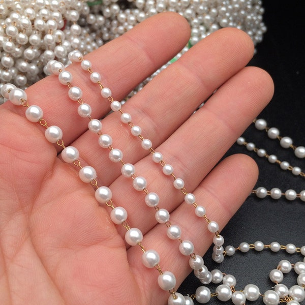 5/10 Yards Faux Pearl Chain Bead Setting Beaded Oval Welded Link 3mm/4mm/5mm