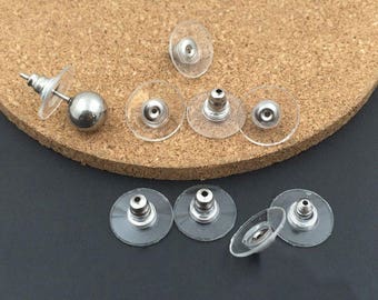 200 st. örhängesmutter i rostfritt stål, proppar, örhängesbaksida, stor plast, 7 x 12 mm