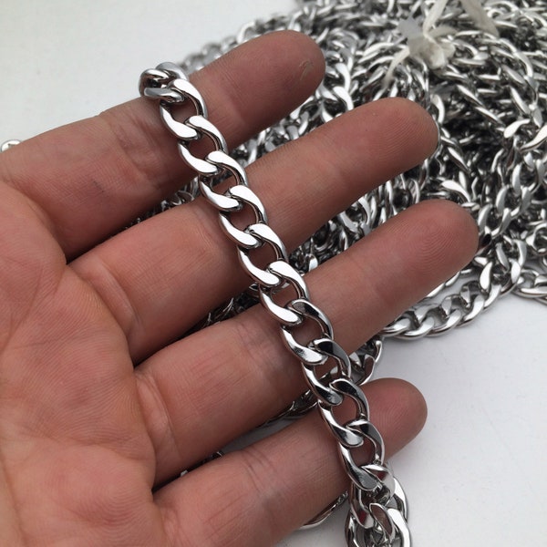 1/5 Meters 9.2x12.6mm Beveled Flat Curb Stainless Steel Chain 2.3mm thick Open Link