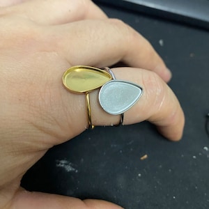 10/50pcs Tear Drop FLAT back Shape 18K Plated Stainless Steel Bezel Cup Open Ring blank cabochon settings 11X16mm inner