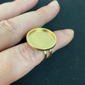 10/50pcs 18K gold plated Solid Round Stainless Steel Bezel Setting Ring Tray Blank Pads Adjustable 20mm 25mm inner