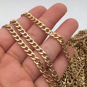 5/20 Meters 18K Gold plated Beveled Flat Curb Stainless Steel Unfinished Chain From 5.4mm Wide 1.4mm thick