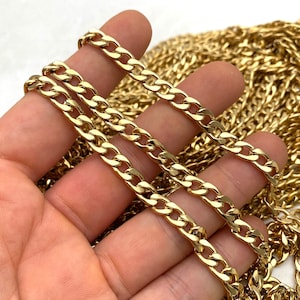 5/25 Meters 18k gold plated 5.9x8.4mm Beveled Flat Curb Stainless Steel Chain 1.6mm thick Open Link
