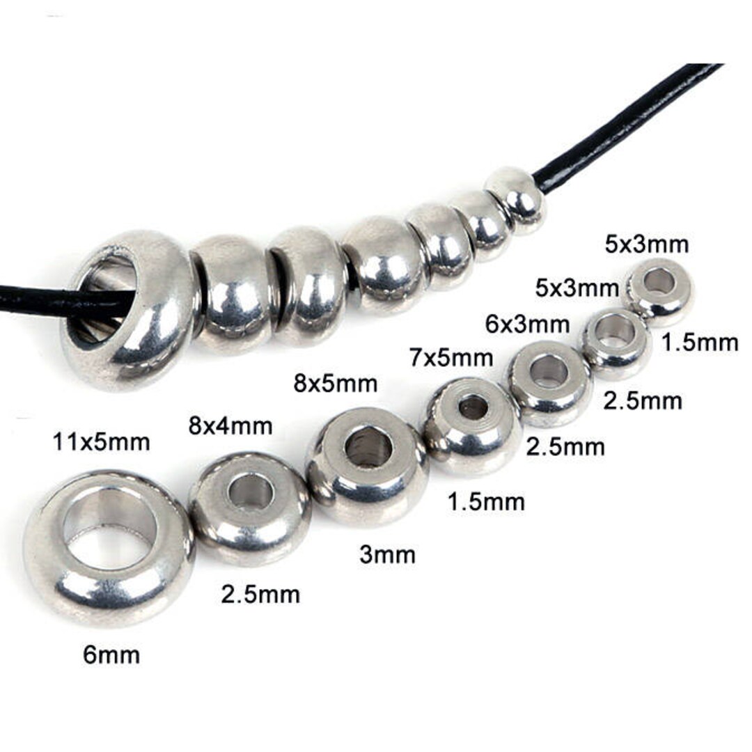 UNICRAFTALE 330pcs 6 Sizes Stainless Steel Beads 2-7mm In Diameter Small Hole Rondelle Beads Stainless Steel Color Smooth Seamless Beads Round Spacer Beads For Jewelry Making Stopper Beads